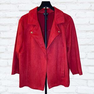 SOHO Apparel Ltd Red Moto Style Open Front Jacket 2X